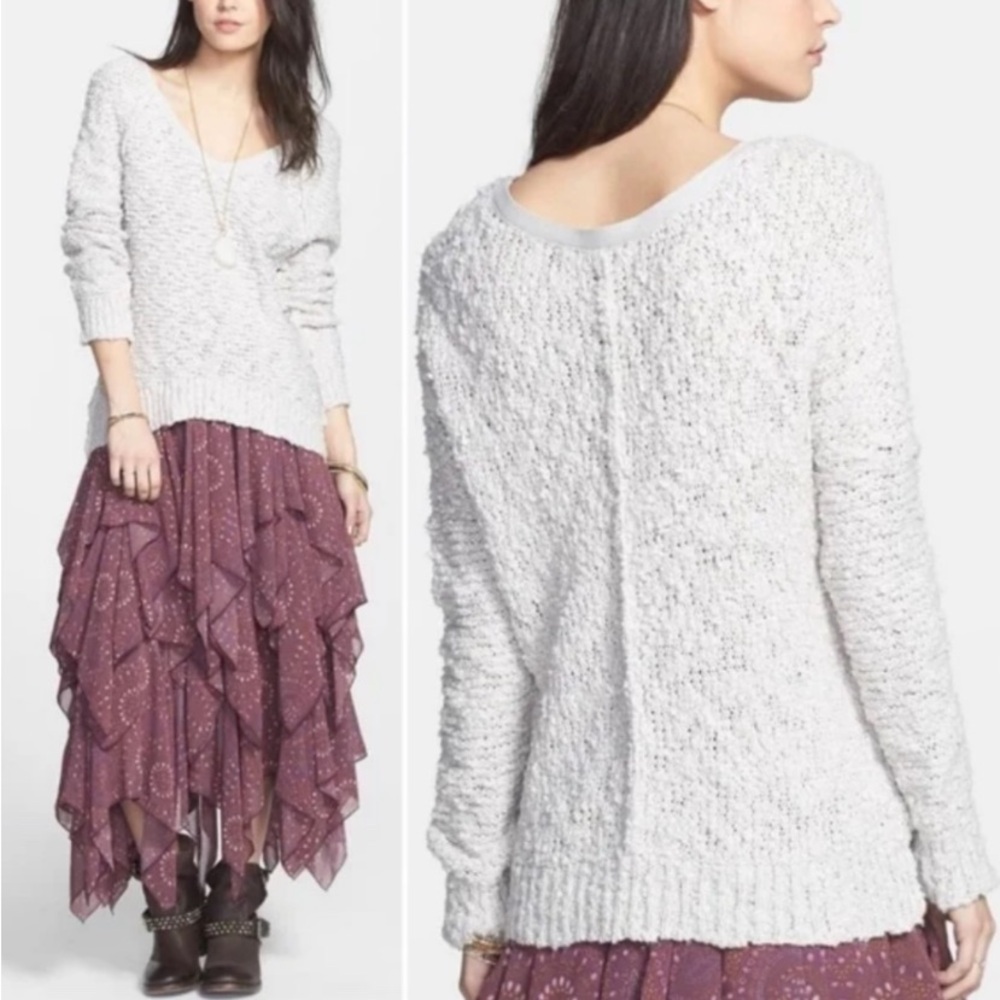 Free People Eggplant Open Knit V-Neck Sweater - Picture 9 of 12